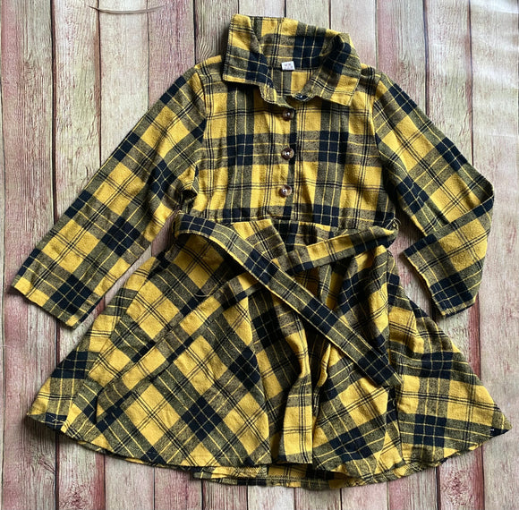 Yellow Plaid Flannel Dress, 120 (5T)
