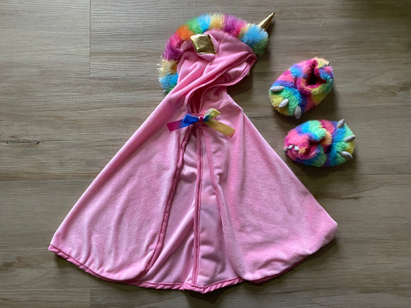 Pink Unicorn Cape (12-24M) and Slippers (Size 4)
