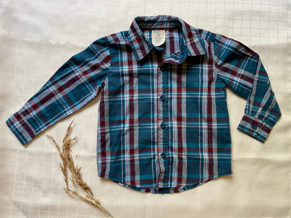 Blue/Teal/Maroon/White Long Sleeve Button Up, 2T Boys