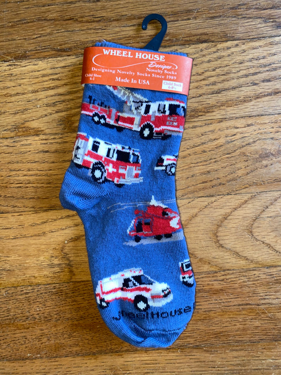 Fire Truck Socks, Child Shoe Size 6-1