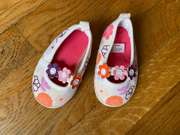 White, Floral Pull Ons, 2 Toddler/Baby
