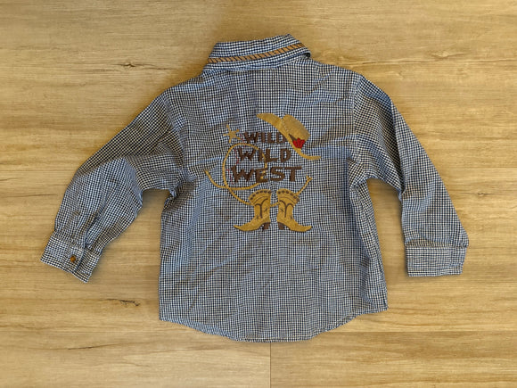 Lil' Cattlelac Embroidered 'Wild Wild West' Checkered Button Down, 18M