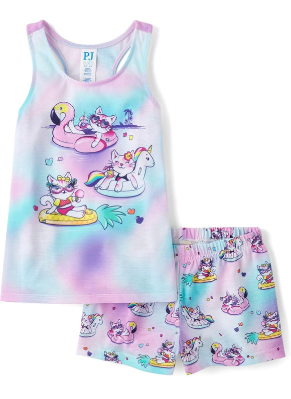 NWT Rainbow Pool Kitty Pajamas Set, L(10-12)