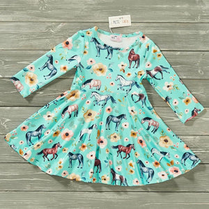 Frolicking Horses Dress, 6-12M, 2T, 3T