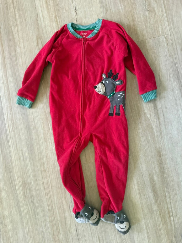 Carter's Red, Reindeer Fleece Sleeper, 2T