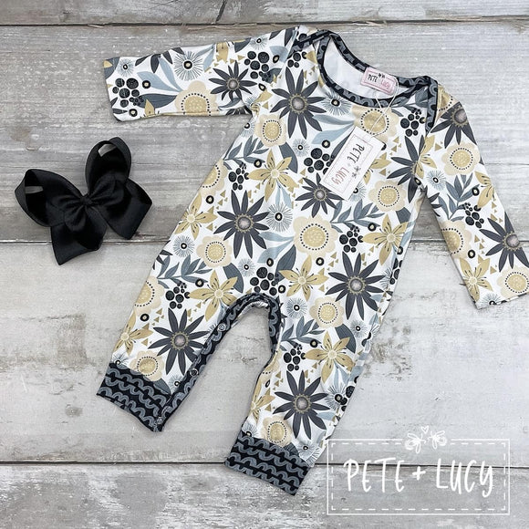 P+L Golden Floral Romper, 6-9M