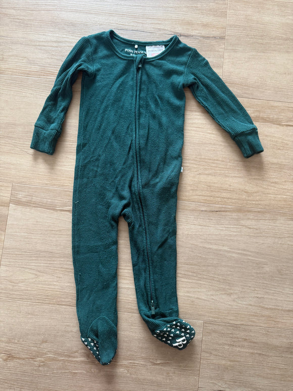 Posh Peanut Green Waffle Knit Sleeper, 18-24M