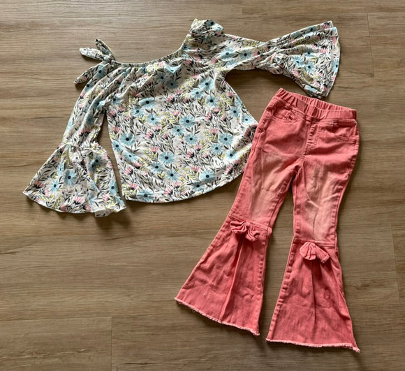 Boutique Floral, Pink Bell Bottoms Set, 3XL (7/8)