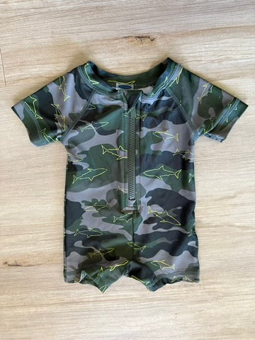 Old Navy Camo Shark Rash Guard Swimsuit, 0-3M