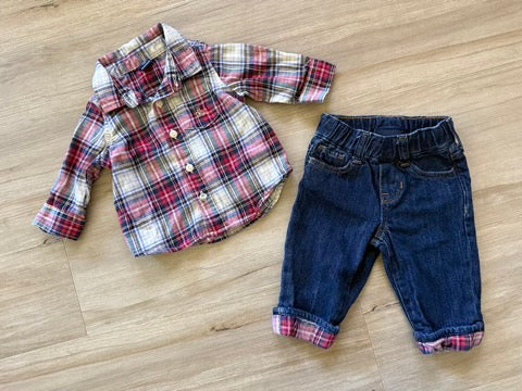 Baby Gap Plaid Flannel Set, 3-6M