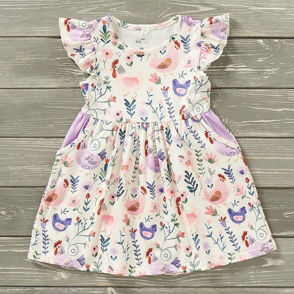 P+L Charlotte's Chickens Dress 3T & 7/8