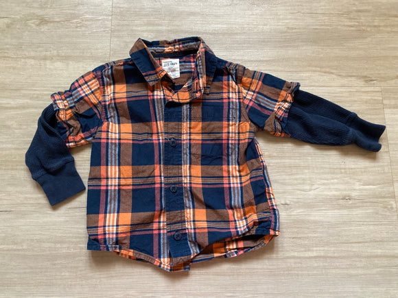 Old Navy Orange/Navy Plaid Button Down, 12-18M