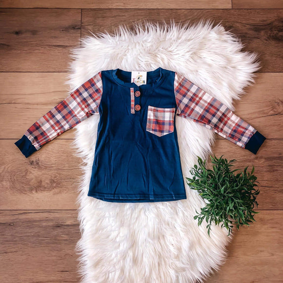 Rust & Navy Plaid Long Sleeve, 2T & 4T