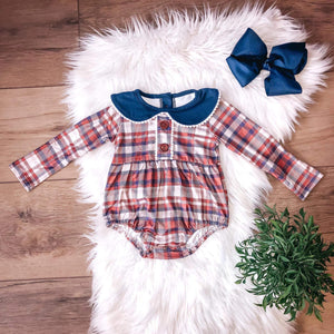 Rust & Navy Plaid Romper, 18-24M