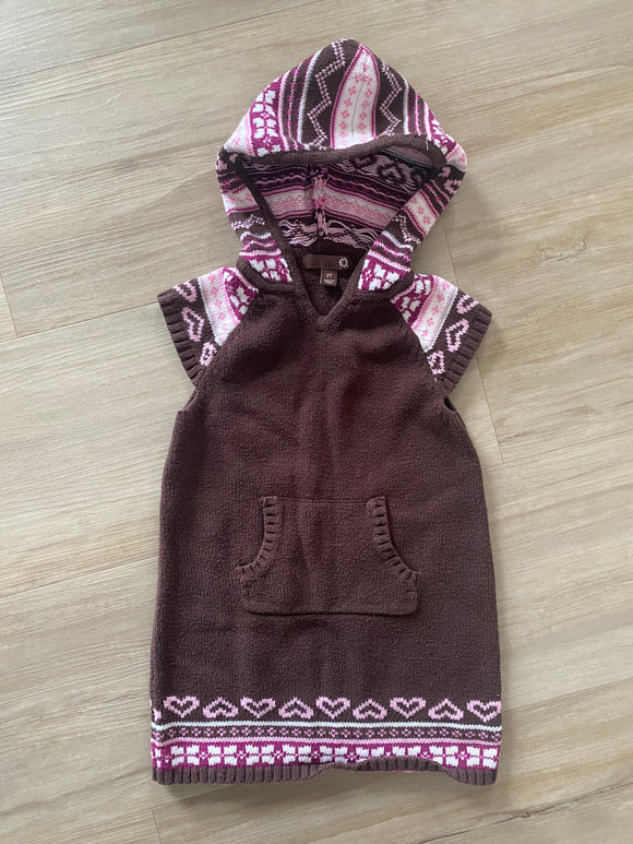 Brown, Heart Print Sweater Dress, 2T