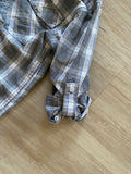 Grey Plaid Adjustable Sleeve Button Down, S