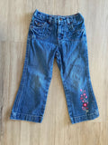 Pink Embroidered Flower Jeans, 4T