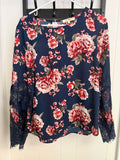 Women's Wishful Park Navy Floral Long Sleeve, M