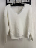 Women's Shein White Bow Bck Knitted Pullover, L (8/10)