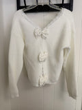 Women's Shein White Bow Bck Knitted Pullover, L (8/10)