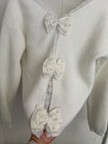 Women's Shein White Bow Bck Knitted Pullover, L (8/10)