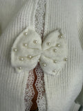 Women's Shein White Bow Bck Knitted Pullover, L (8/10)