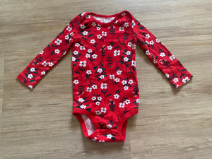 Carter's Red Floral Long Sleeve Onesie, 24M