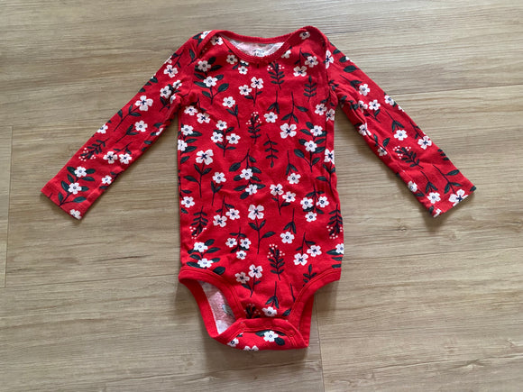 Carter's Red Floral Long Sleeve Onesie, 24M