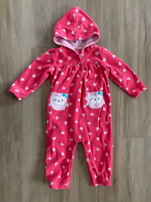 Hooded Owl Fleece Bodysuit, 18M