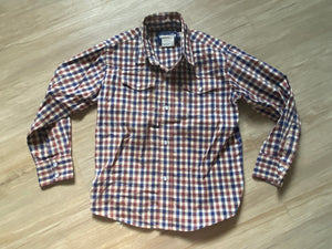 Wrangler Brown/Navy Plaid Button Down, S(5-6)