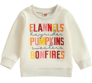 New 'Flannels, Hayrides, Pumpkin, Sweaters, Bonfires' Pullover, 120 (3-4T)