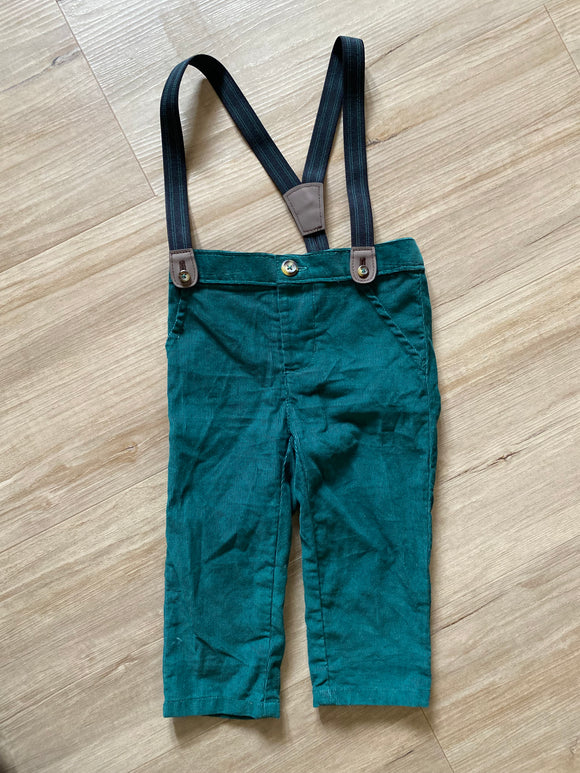 Carter's Forest Green Corduroy Suspender Pants, 12M