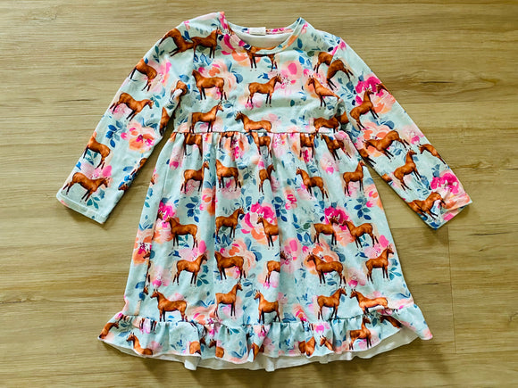 Floral Horse Dress, XL (5-6T)