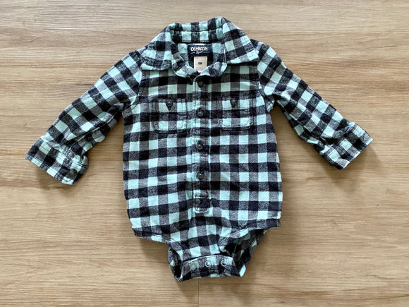 Blue/Black Checkered Flannel Onesie, 9M