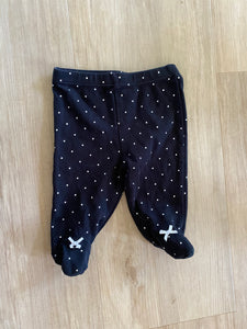 Black, Silver Glitter Dotted, Footie Pants, 3M