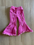 Boutique Pink Distressed Bell Bottom Pants, 18-24M