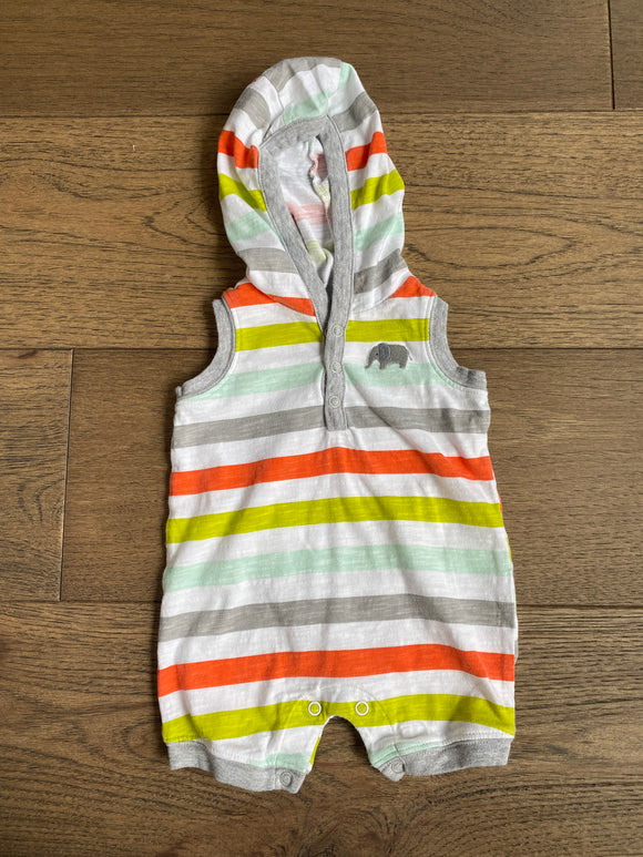 Hooded, Elephant Striped Romper, 3M