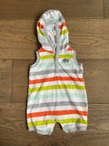 Hooded, Elephant Striped Romper, 3M