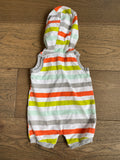 Hooded, Elephant Striped Romper, 3M