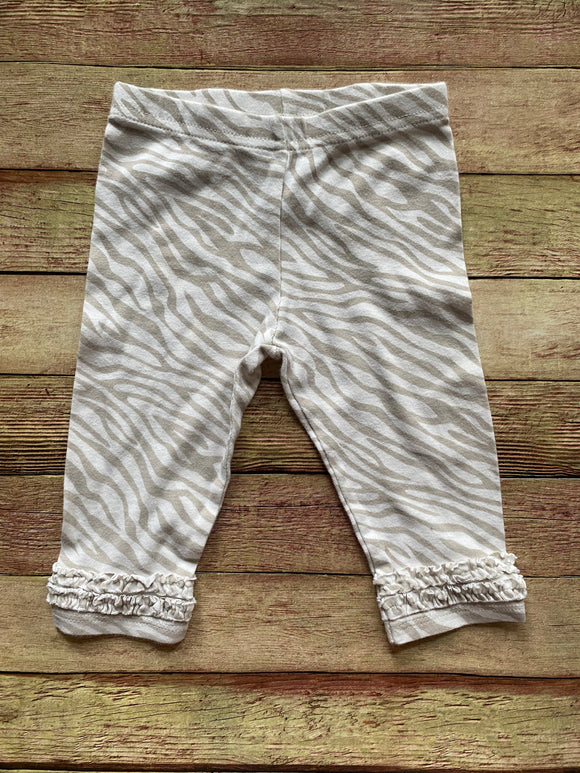 White Zebra Print Leggings, 3-6M
