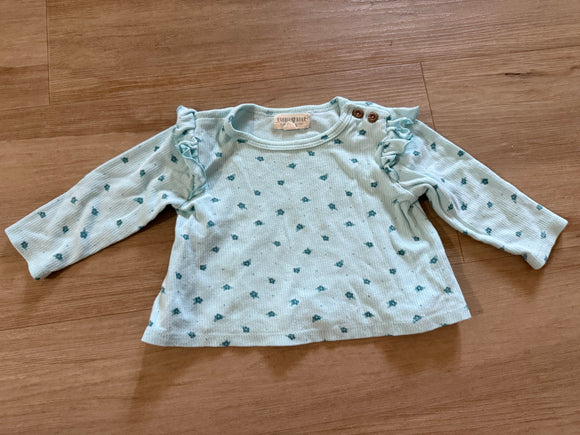 Rabbit Bear Floral Blue Rib Knit Long Sleeve, 6-9M