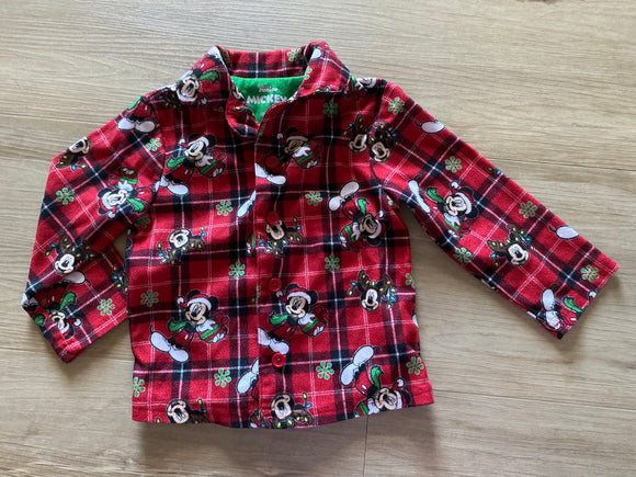 Disney Christmas Mickey Fleece Flannel PJ Top, 2T