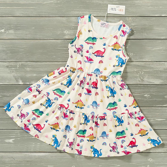 Dino Party Sleeveless Dress, 6/6X