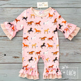 Pete + Lucy Pink Horse Romper, 3-6M & 12-18M