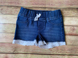 Denim Lace Trim Shorts, 5