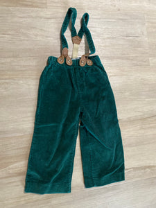 MudPie Green Corduroy Pants Suspenders, 24M/2T