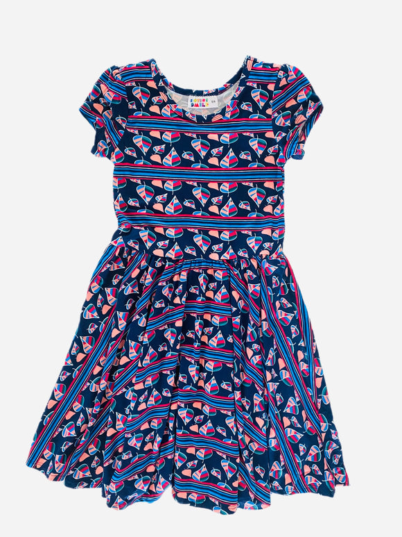 DotDot Smile Navy Striped Leaves Cap Dress, 5/6