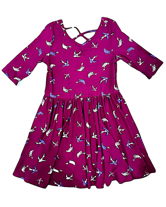 DotDot Smile Burgundy Birds Ballerina Dress, 3/4