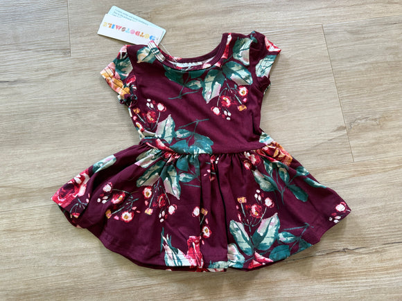 DotDot Smile Burgundy Roses Cap Dress, 6-12M