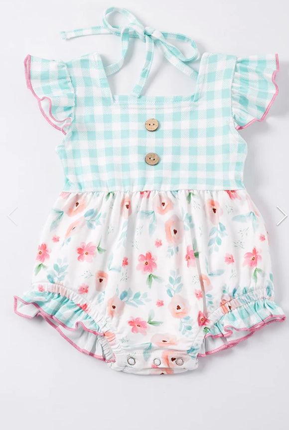 Boutique Gingham Floral Romper, 0-3M